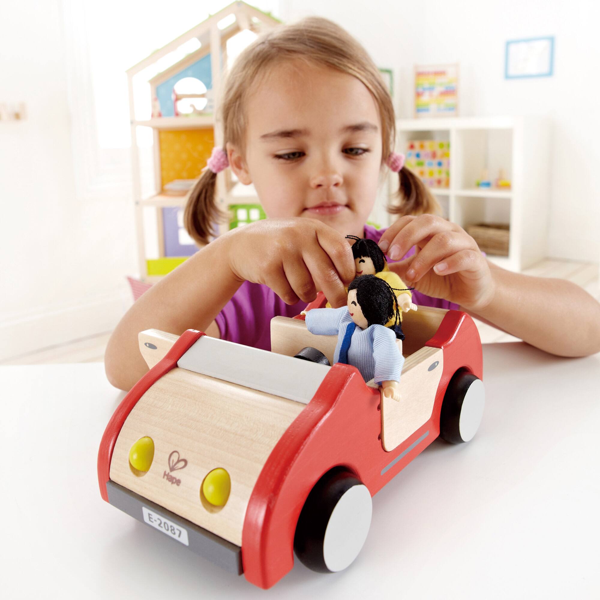 Hape Red Wooden Dollhouse Family Car